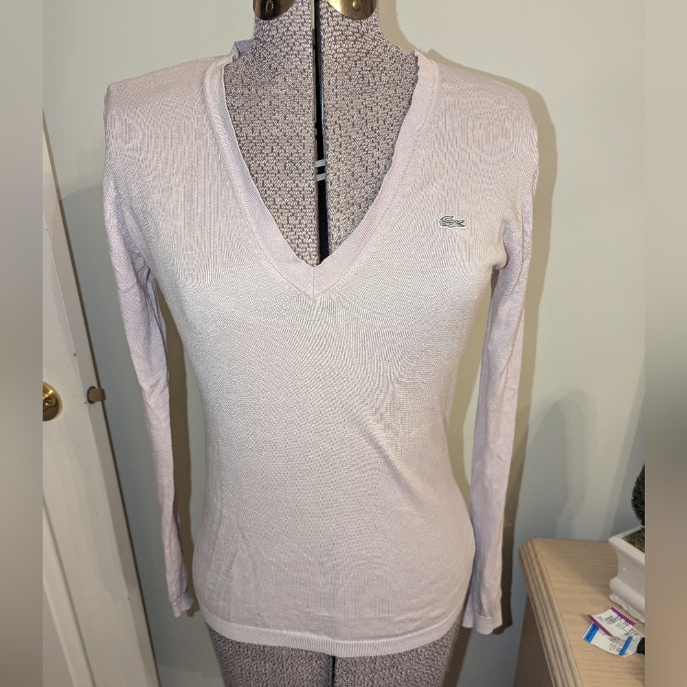 Lacoste Women's Long Sleeve V-Neck Top - Soft Pink
